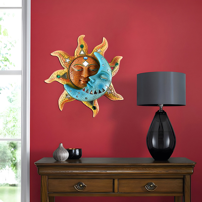金属雕刻太阳和月亮马赛克天体面部装饰室内户外墙壁艺术牌匾摆件