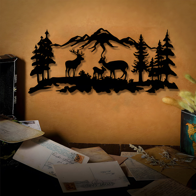 金属工艺品深林山景动物剪影墙壁现代简约装饰挂件