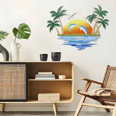 热带海滩金属墙棕榈树浴室装饰当代海岸墙室内或室外装饰