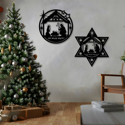 圣诞节节日装饰墙贴室内客厅走廊墙壁挂饰黑色铁艺剪影