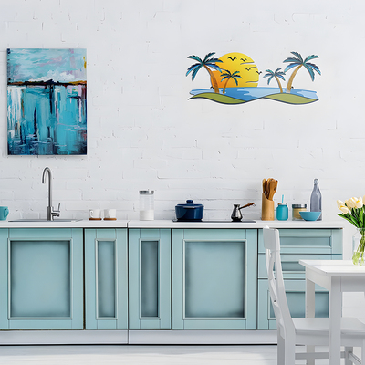 热带海滩金属墙棕榈树浴室装饰当代海岸墙室内或室外装饰雕塑